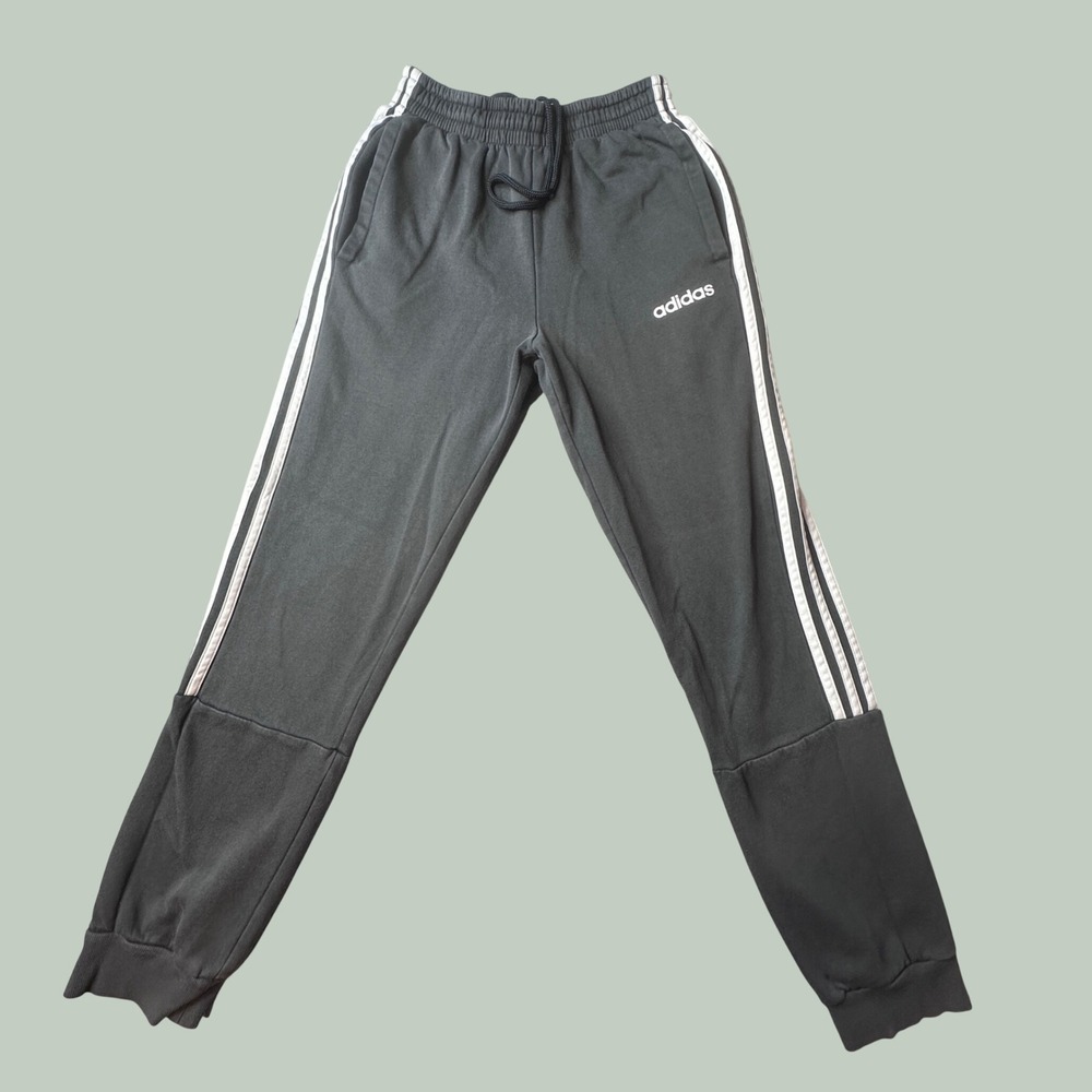 Adidas Jogger Pants Mens Small FL4846 Gray 3-Stripe Tapered Fleece Cuffed